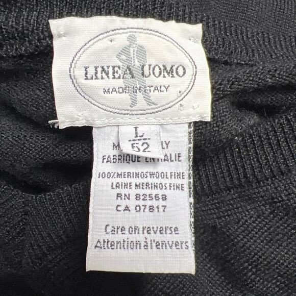 Linea Uomo Mens Black 100% Merino Wool V-Neck Light Sweater Size US Large EU 52 - Picture 3 of 8
